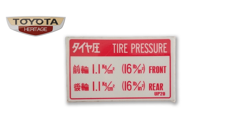Tire Pressure Decal suitable for Toyota Publica UP20